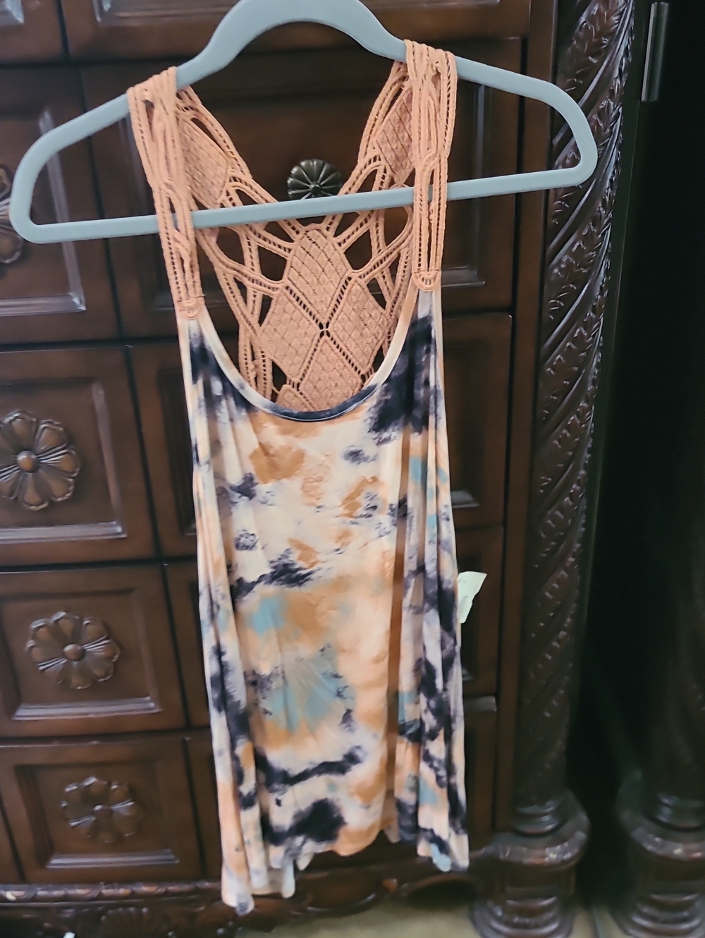 Moon Collection Peach Macrame Back Tie-Dye Tank Top